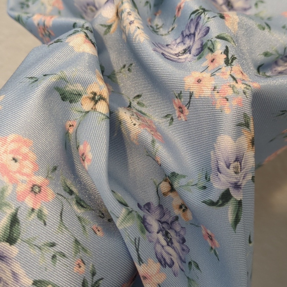 Iris light blue floral sleeveless cowl neck fitted midi dress - Picture 8 of 13